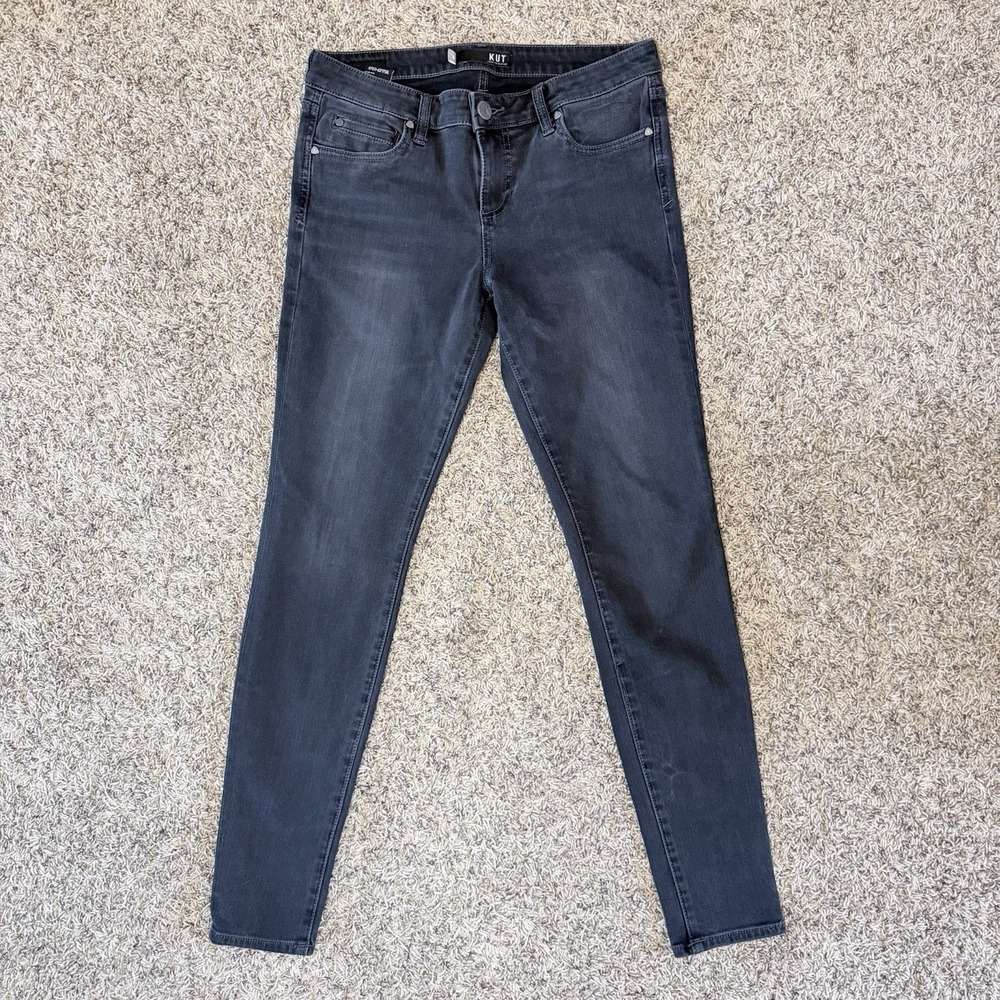 Kut from the Kloth Black Skinny Jeans Women Size 8 KP164MR7 Faded Wash Stretch